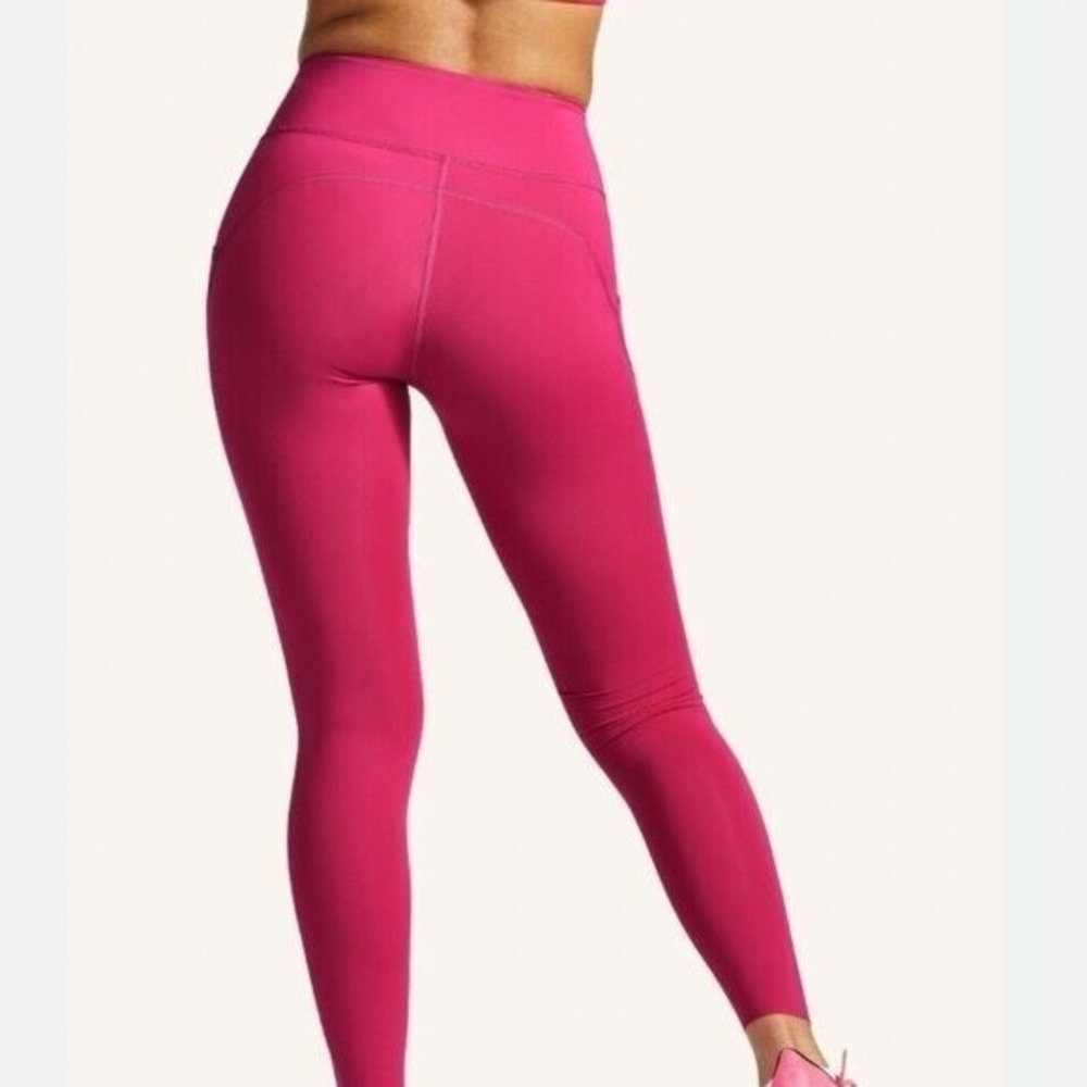 Peloton Womens High Rise Pocket Leggings Fuchsia Pink Reflective Logo Activewear - Picture 2 of 10